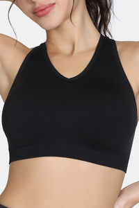 Zelocity Medium Impact Seamless Sports Bra - Jet Black — thumbnail 6